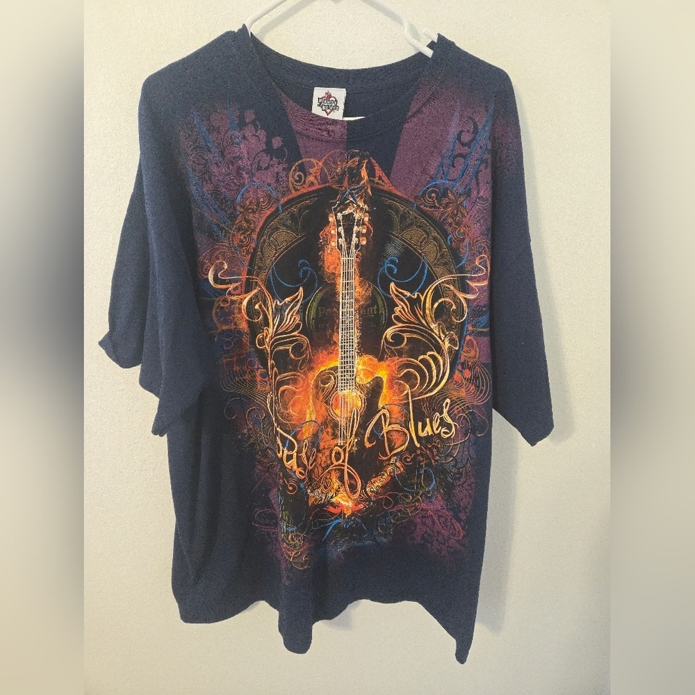 Vintage House Of Blues Shirt Mens 2XL Blue AOP Guitar Wings New Orleans XXL